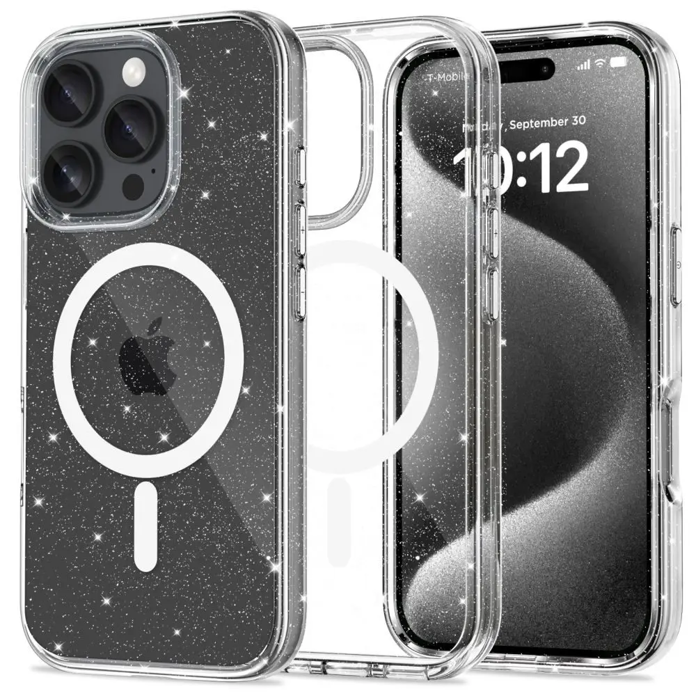 Tech-Protect Flexair Hybrid s MagSafe, iPhone 16 Pro Max, glitter clear