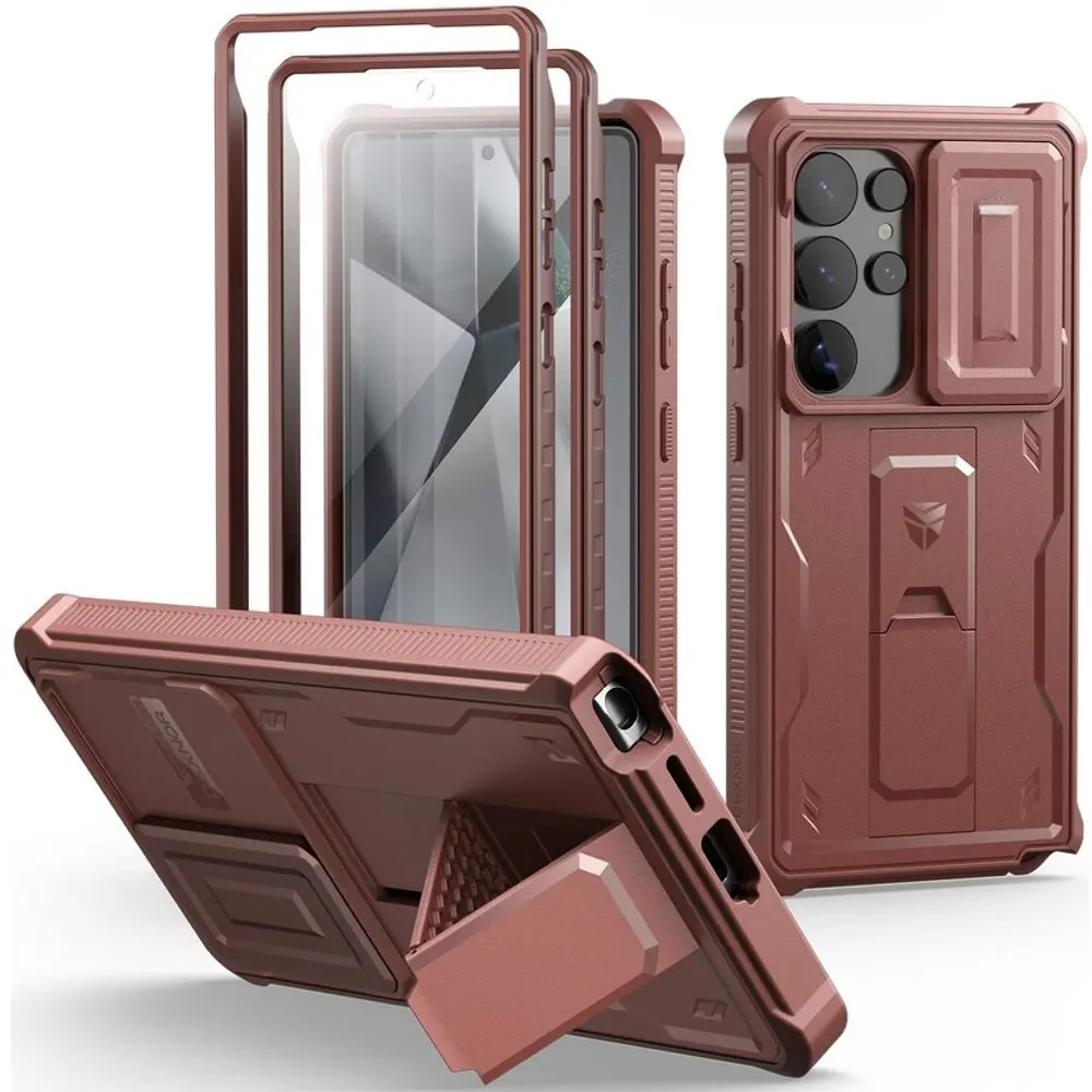 Dexnor 360 Kickstand Camprotector obal Samsung Galaxy S25 Ultra, vínový