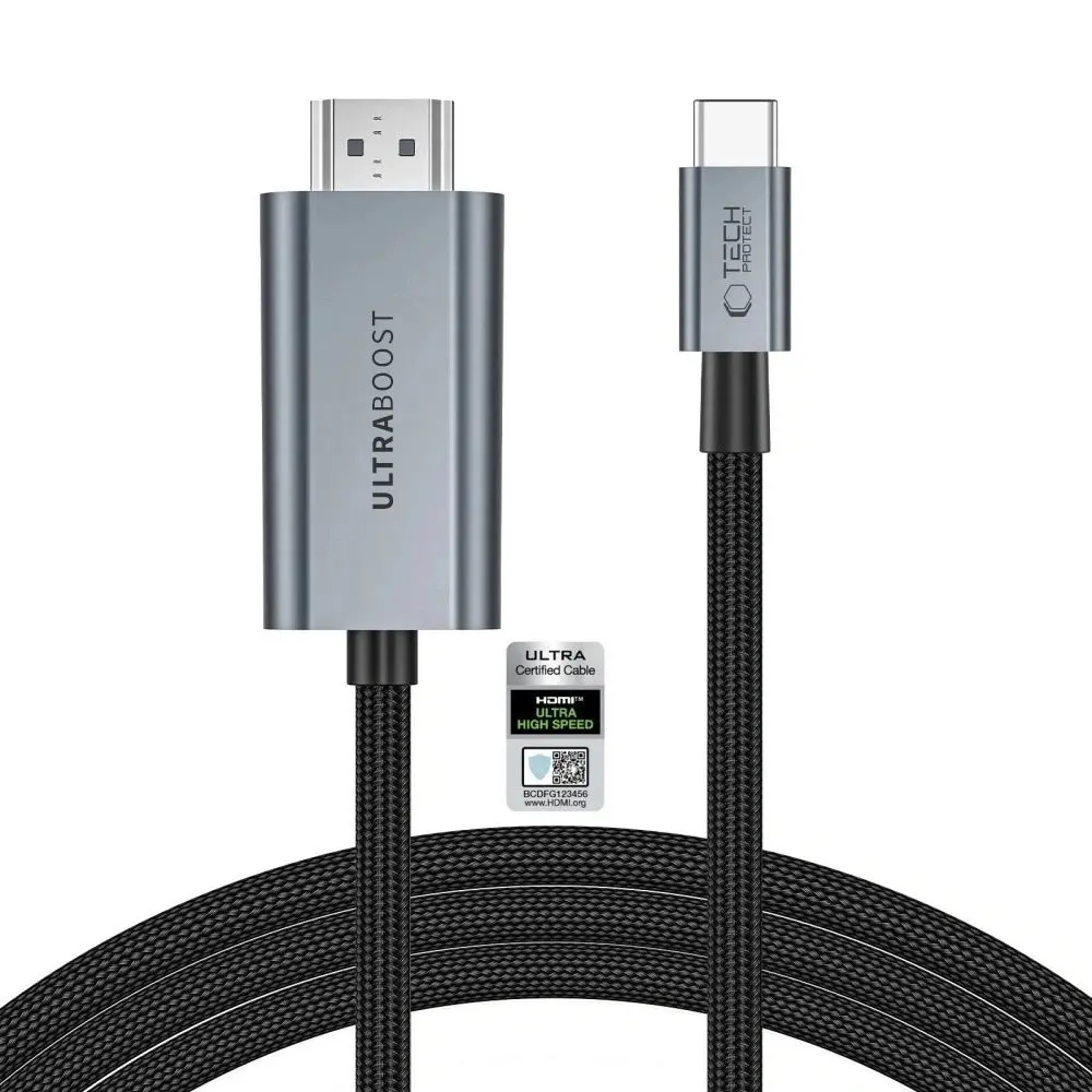 Tech-Protect UltraBoost kabel USB-C - HDMI 2.1, 2 m, šedý