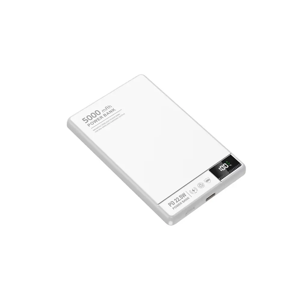 UltraThin MagSafe 15W Bezdrátová powerbanka 5000 mAh s LED displejem a podporou nabíjení Apple Watch, stříbrná