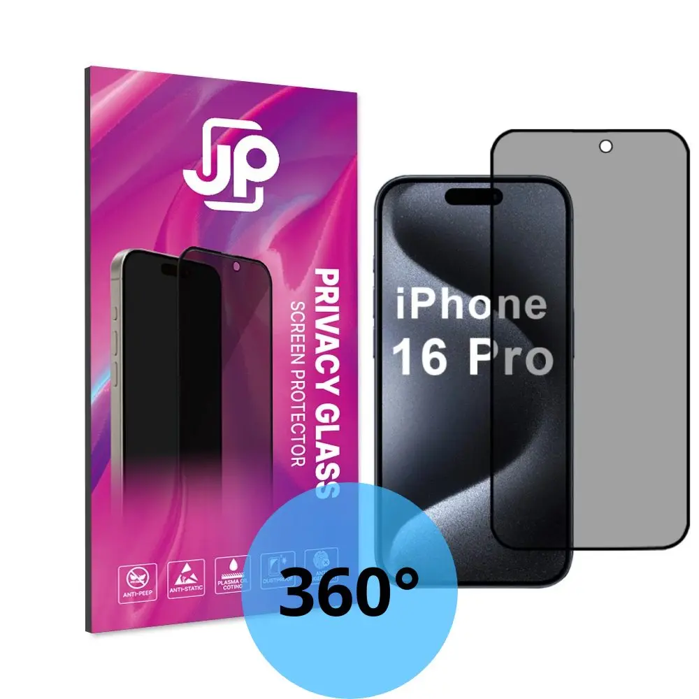 JP 4-Way Privacy 360° Tvrzené sklo, iPhone 16 Pro / 17, černé