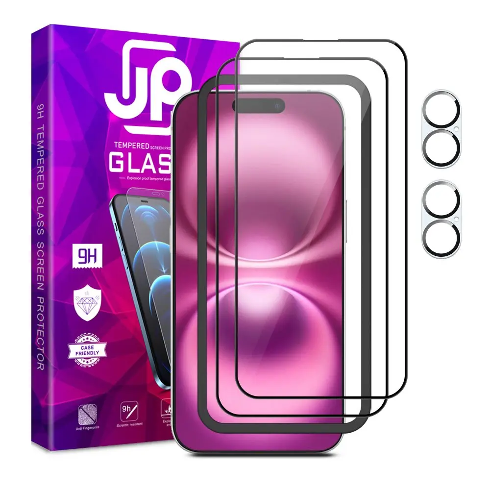 JP Full Pack Tvrzených skel, 2x 3D sklo s aplikátorem + 2x sklo na čočku, iPhone 16