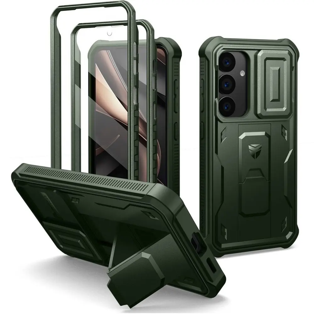 Dexnor 360 Kickstand Camprotector obal Samsung Galaxy S25, zelený