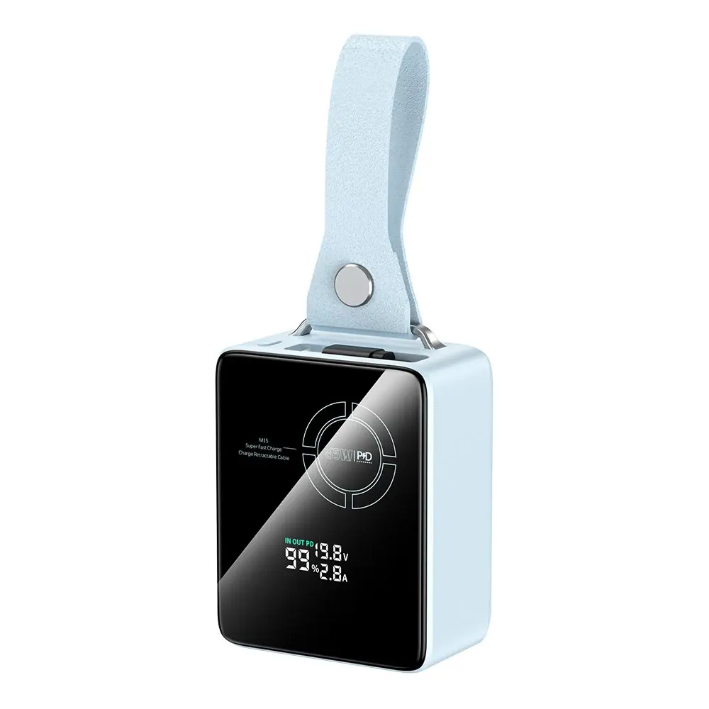 Powerbanka pro notebooky 65W PD s výsuvným USB-C kabelem a digitálním displejem, 20000 mAh, modrá