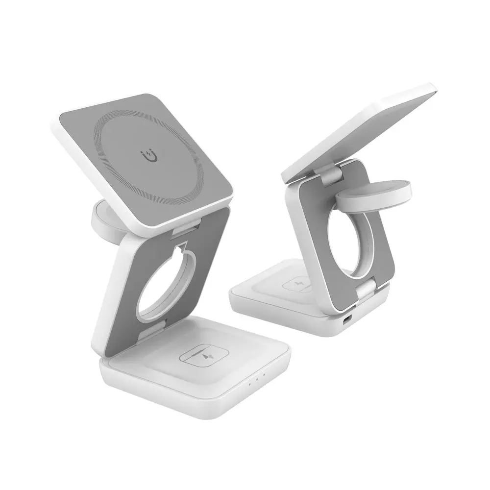 Bezdrátová skládací nabíječka Qi 3v1 Plastic, PD20W, QC3.0, bílá