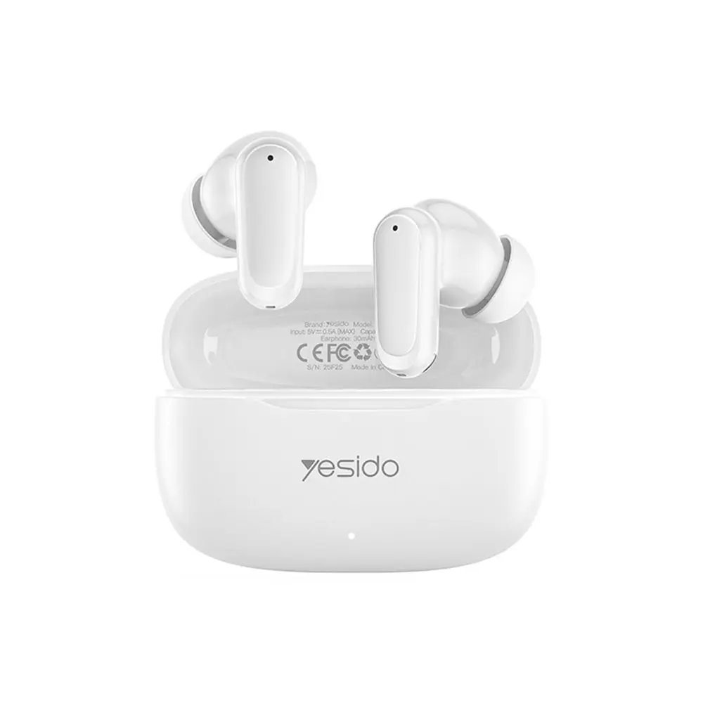 Yesido - Wireless Earbuds (TWS38) bezdrátová stereo sluchátka s mikrofonem, Bluetooth 5.4 a baterií 250 mAh - bílá