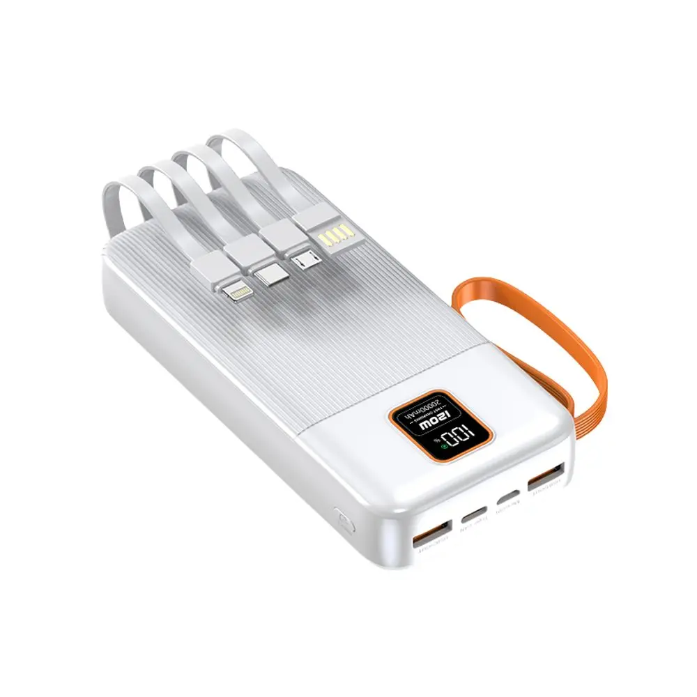Powerbanka 20000mAh se 4 vestavěnými kabely, 2x USB-A, 1x USB-C, PD 22,5W, QC 3.0, LED displej, bílá