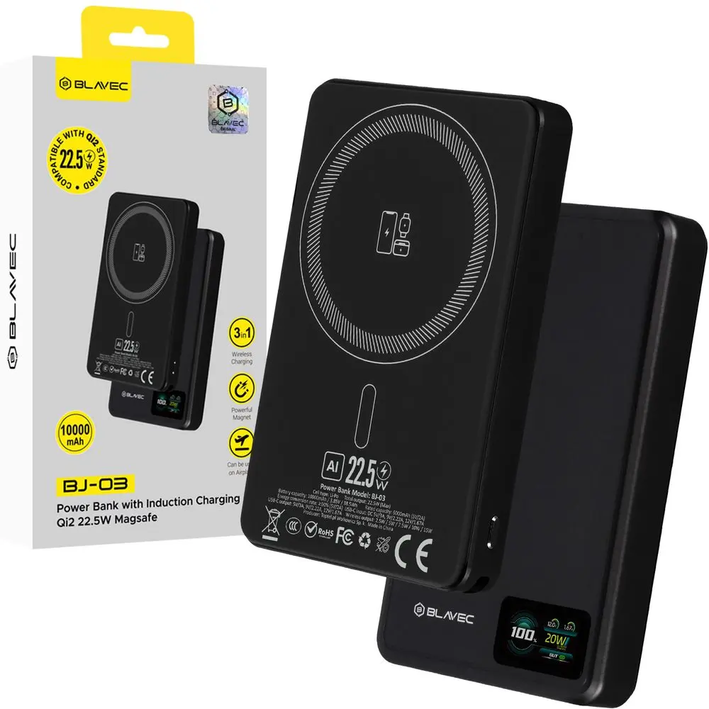 Powerbanka Blavec BJ-03 Slim 10000mAh černá hliníková 22,5W