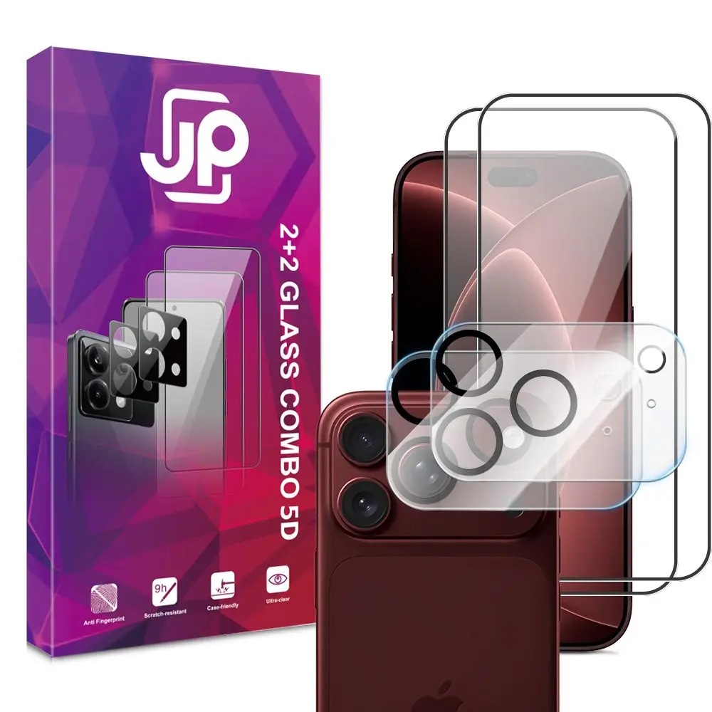 JP 5D Combo pack, Sada 2 5D tvrzených skel a 2 sklíček na fotoaparát, iPhone 18 Pro