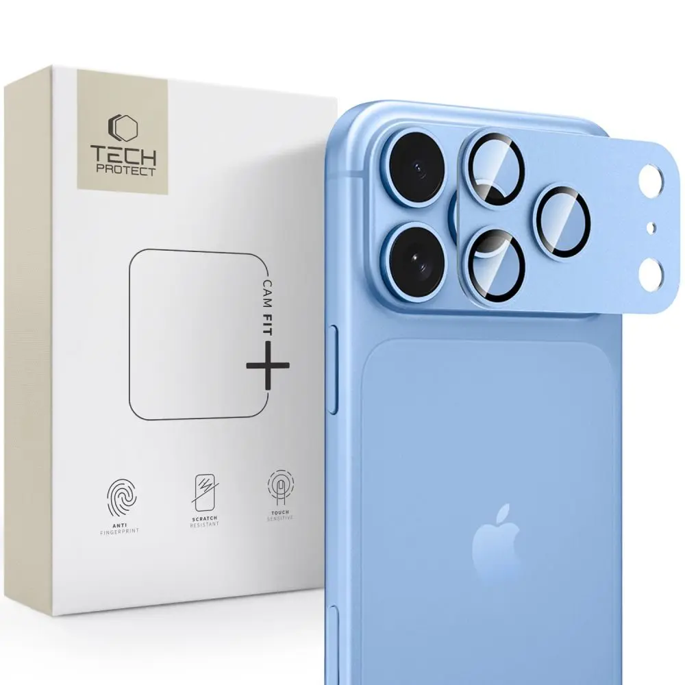 Tech-Protect CamFull Fit+, sklíčko pro čočku fotoaparátu, iPhone 18 Pro Max, světle modré