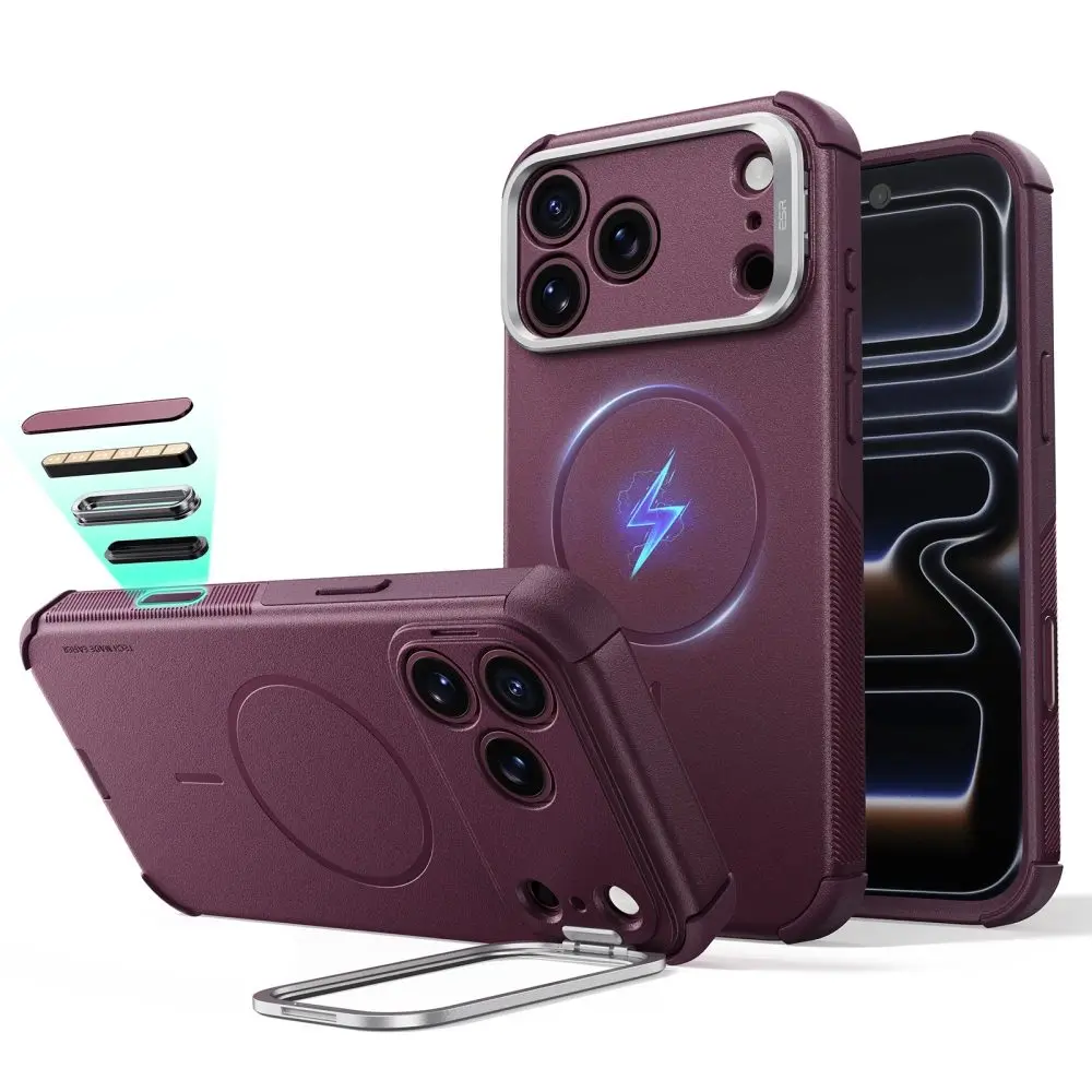 Kryt ESR Cyber Tough Kickstand MagSafe, iPhone 17 Pro Max / 18 Pro Max, vínový
