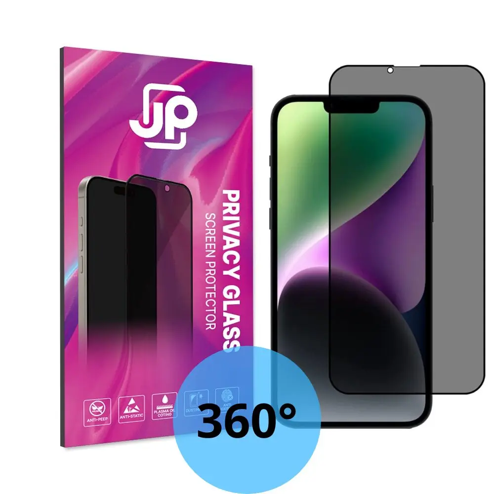 JP 4-Way Privacy 360° Tvrzené sklo, iPhone 13 / 13 Pro / 14 / 16e / 17e, černé