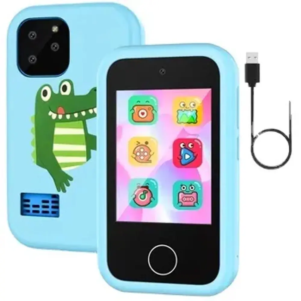 Chytrý telefon pro děti s hrami, MP3, duálním fotoaparátem a dotykovým displejem, modrý dinosaurus
