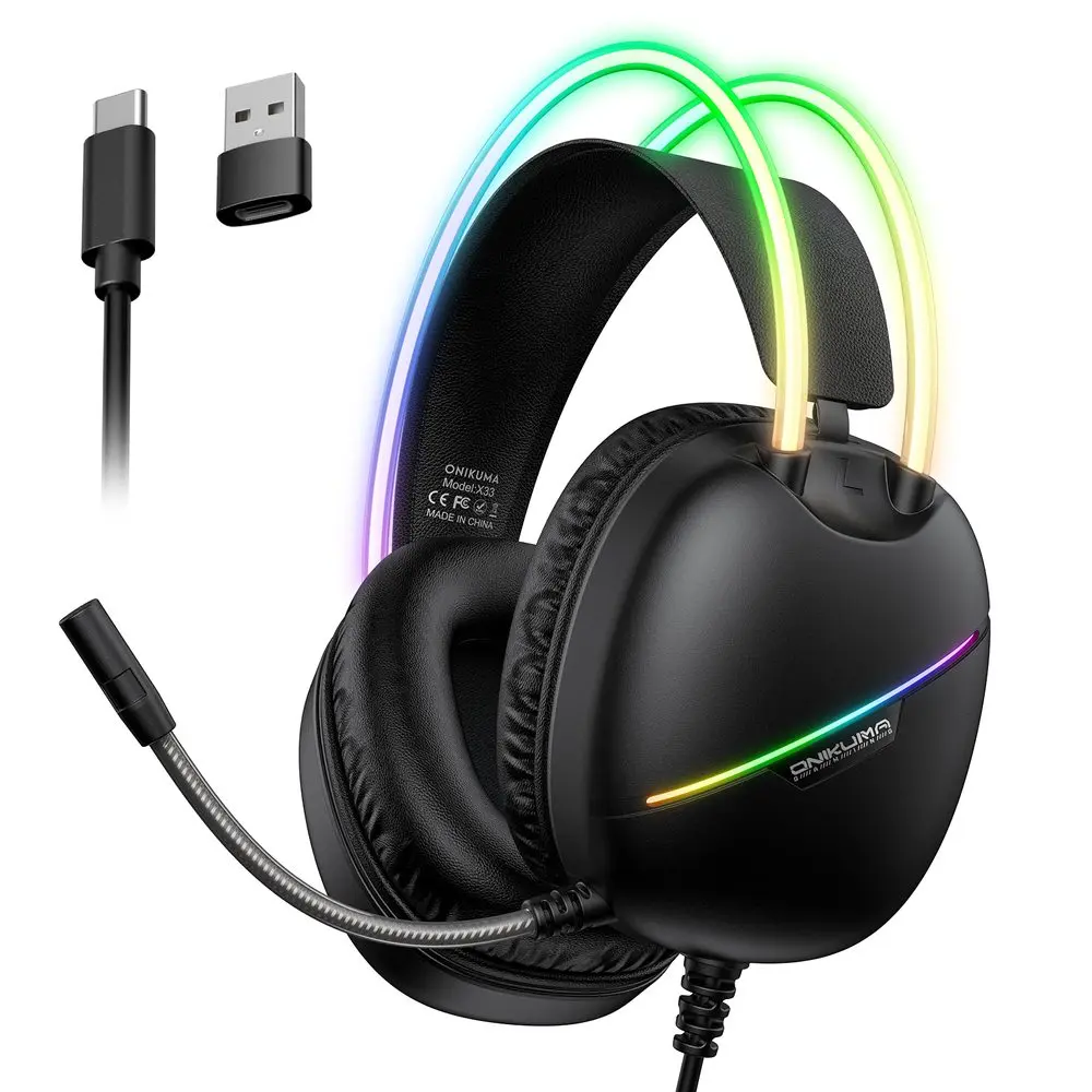 Onikuma X33 Drátová herní sluchátka s mikrofonem USB-C, černá