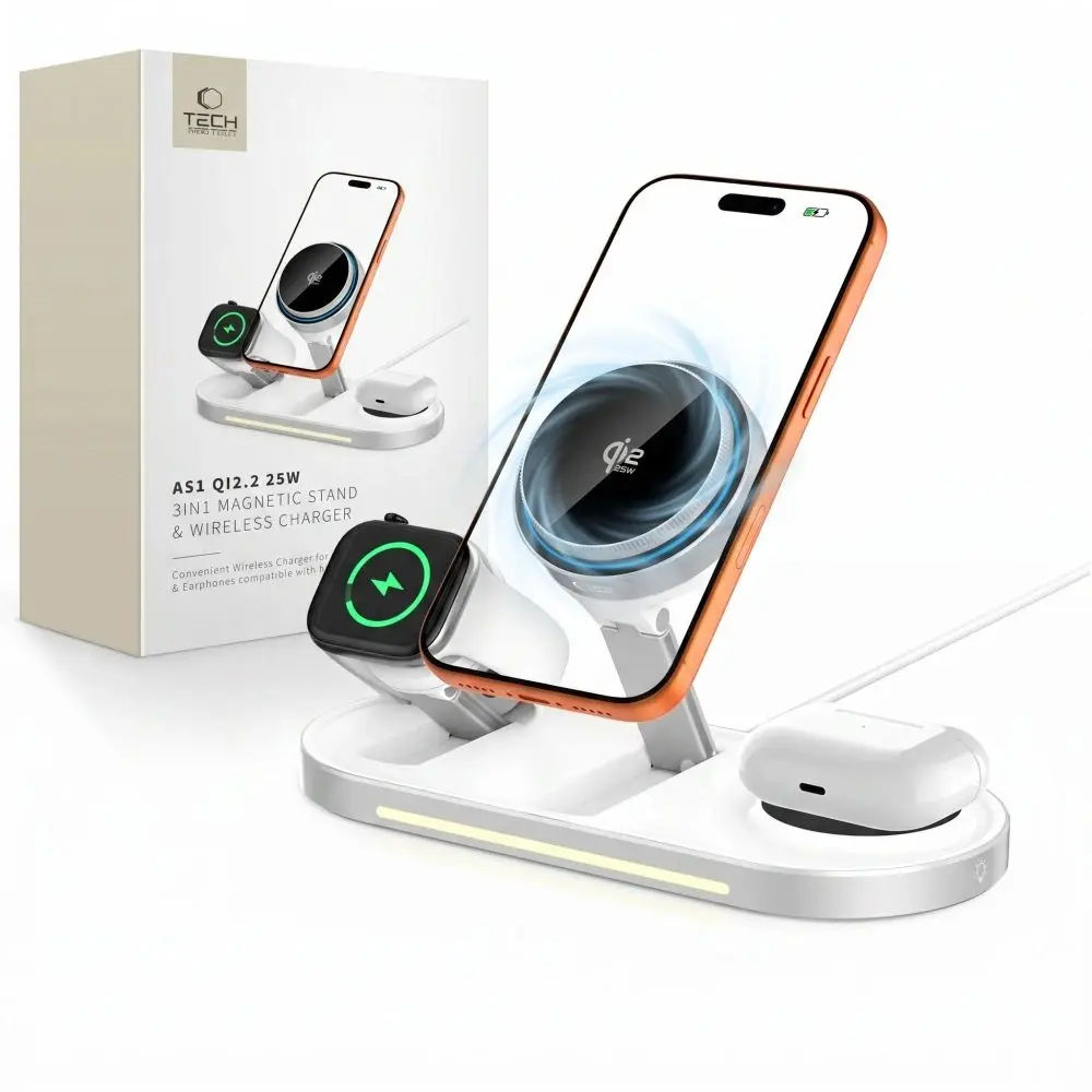 Tech-Protect A51 ArcticBoost 3v1 Bezdrátová MagSafe nabíječka, 25 W, Qi 2.2, bílá