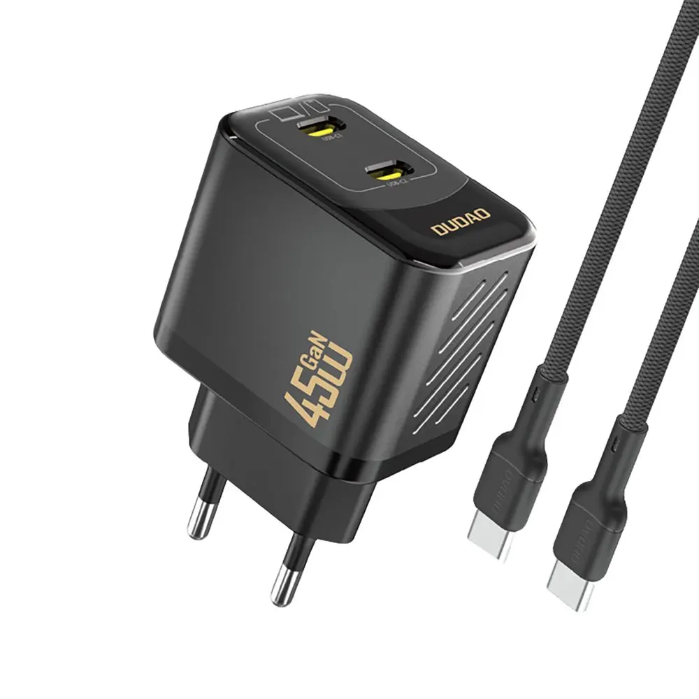 Dudao A28PCEU nabíječka 2x USB-C + kabel USB-C - USB-C, PD 45W GaN, černá