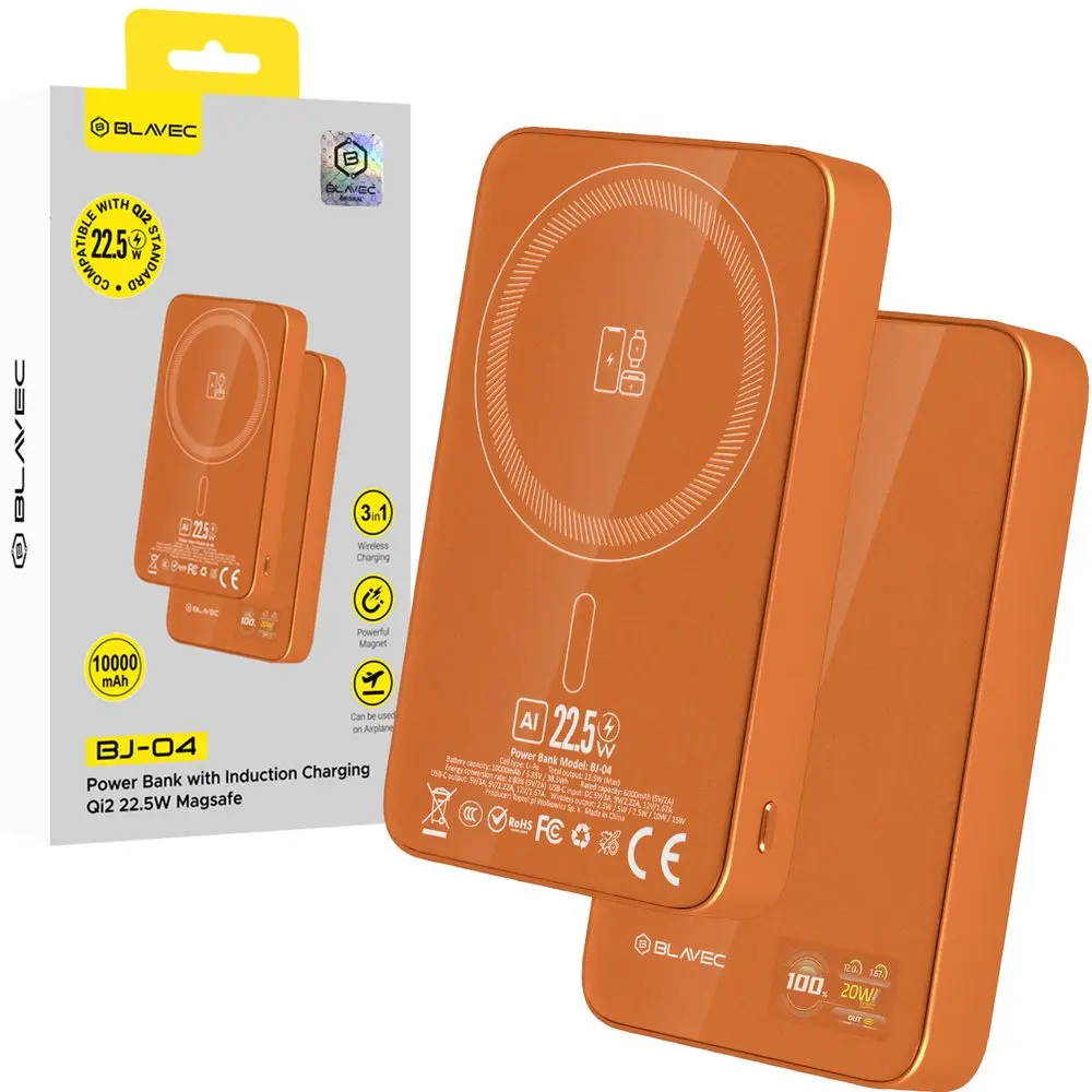 Blavec BJ-04 Slim 3v1 MagSafe powerbanka USB-C, 10000mAh, 22,5W, oranžová