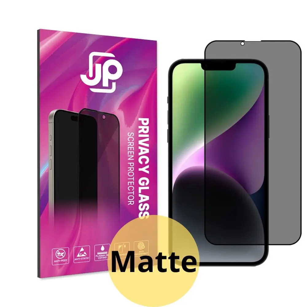 JP Matte Privacy Tvrzené sklo, iPhone 13 / 13 Pro / 14 / 16e / 17e, černé