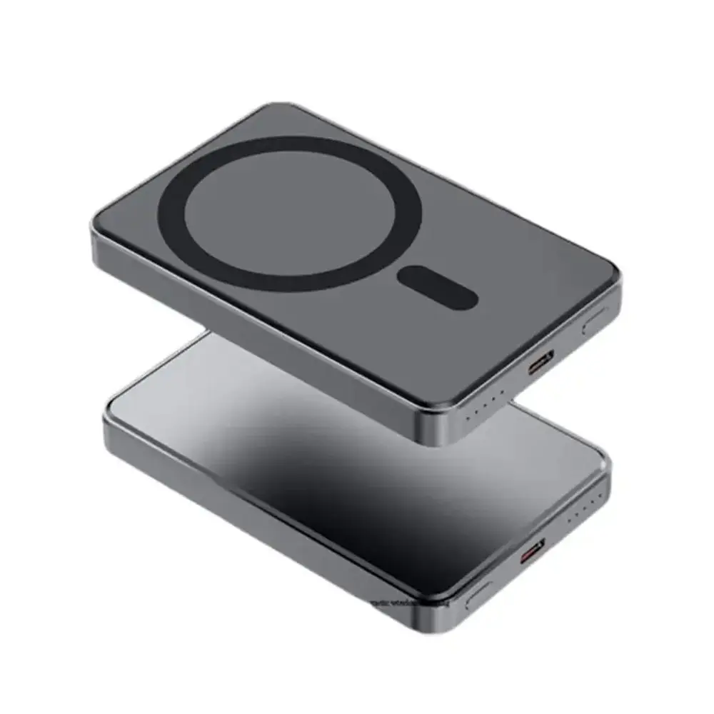 Aluminum Ultrathin Mini Magsafe bezdrátová Powerbanka, 5000mAh, 22,5W, černá