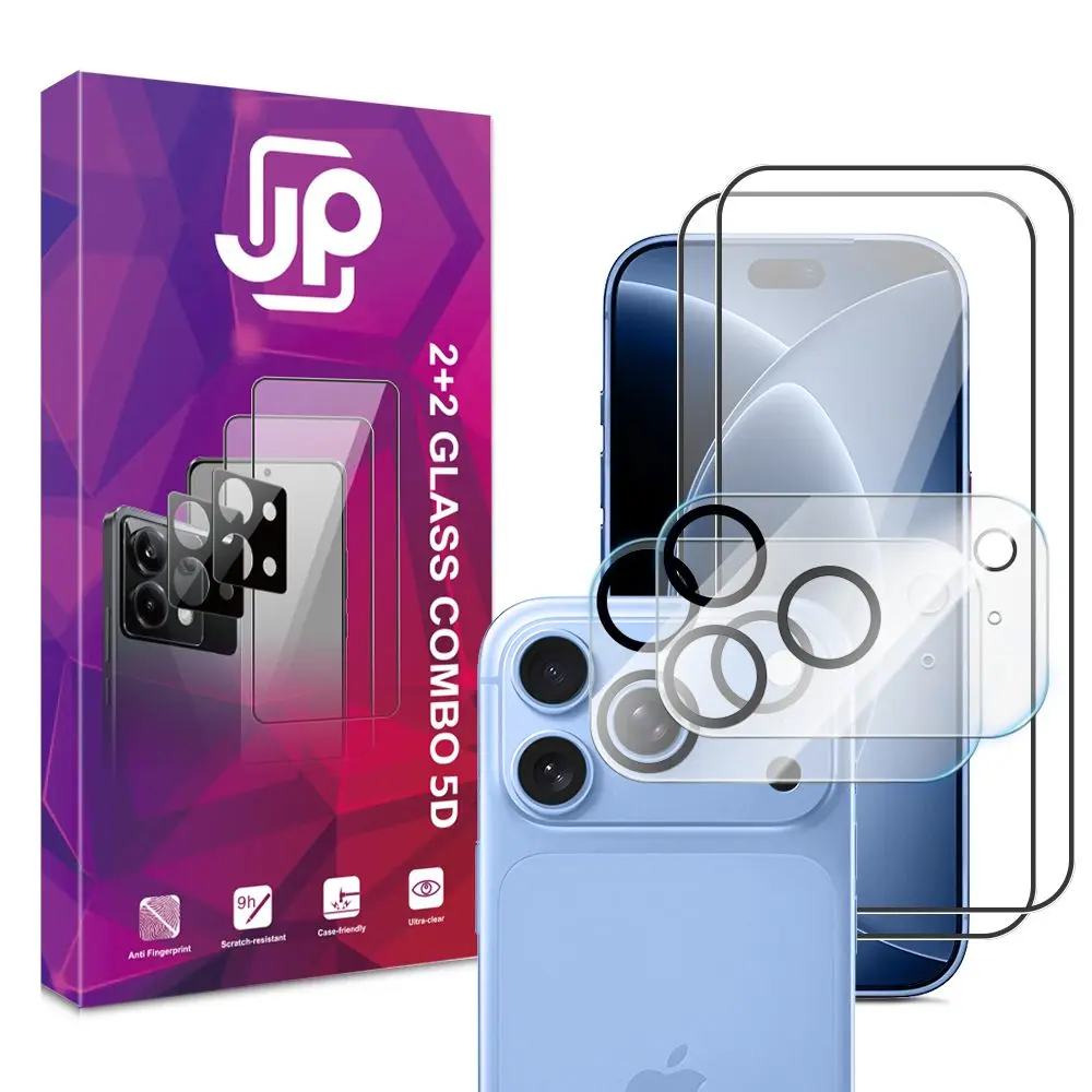 JP 5D Combo pack, Sada 2 5D tvrzených skel a 2 sklíček na fotoaparát, iPhone 18 Pro Max
