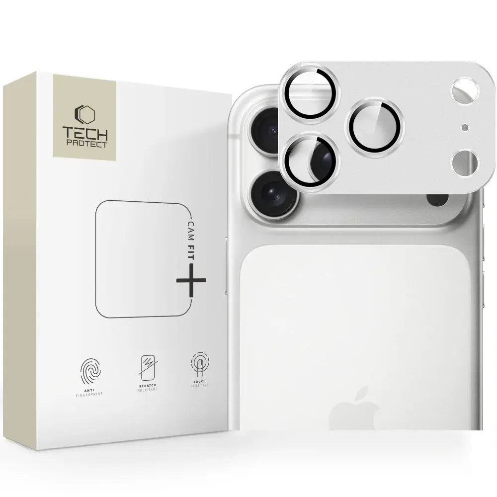 Tech-Protect CamFull Fit+, sklíčko pro čočku fotoaparátu, iPhone 17 Pro Max, stříbrné