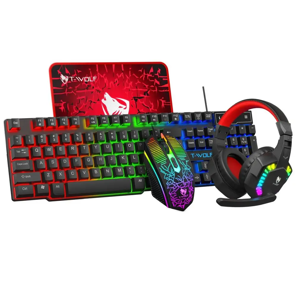 T-WOLF TF810 RGB herní set 4v1 (klávesnice, myš, headset, podložka)