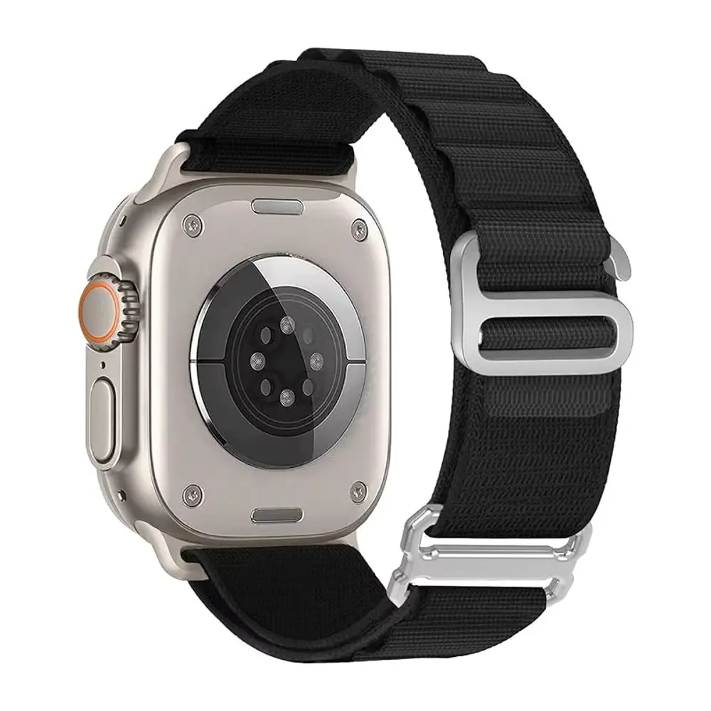 JP Nylonový řemínek Alpine Loop s kovovou přezkou, Apple Watch 1 / 2 / 3 / 4 / 5 / 6 / 7 / 8 / 9 / 10 / SE 1 / 2 / 3 (38 / 40 / 41 / 42 mm), černý