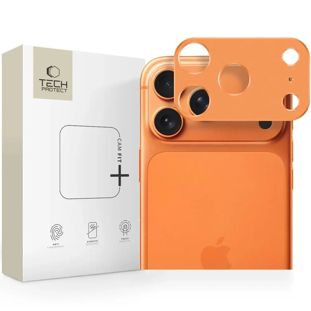 Tech-Protect Camalloy Fit+, ochranný kryt fotoaparátu, iPhone 17 Pro, oranžový