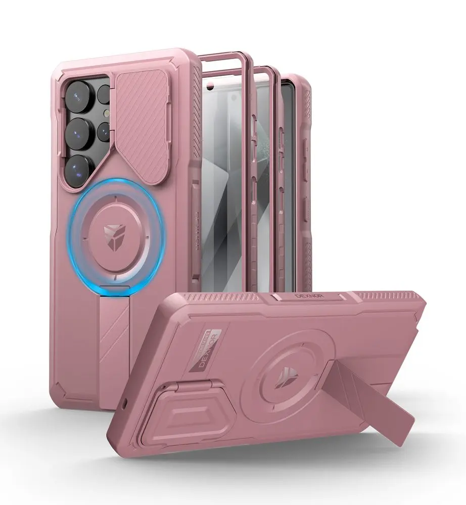 Dexnor MagSafe 360 Kickstand Camprotector obal Samsung Galaxy S25 Ultra, růžový