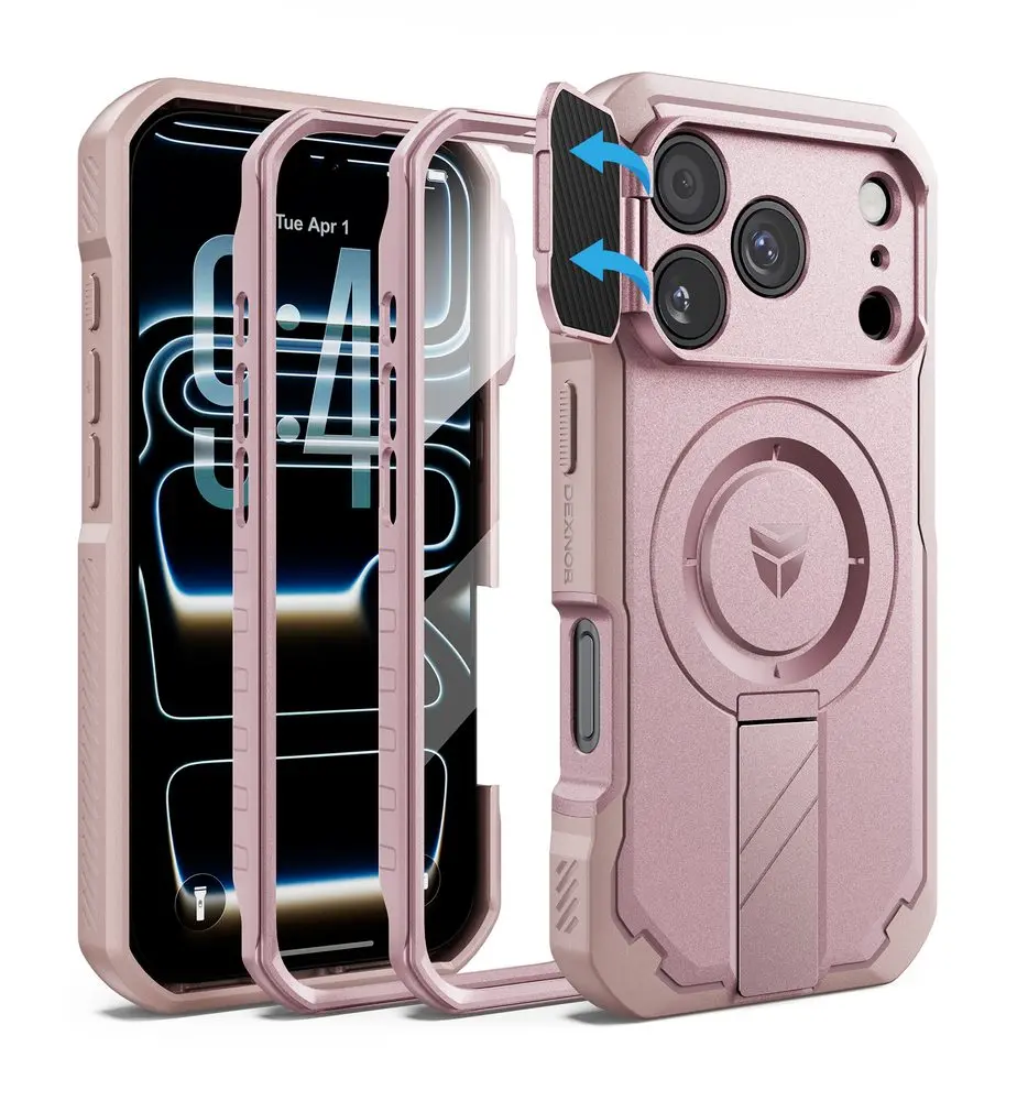 Dexnor MagSafe 360 Kickstand Camprotector obal iPhone 17 Pro / 18 Pro, růžový