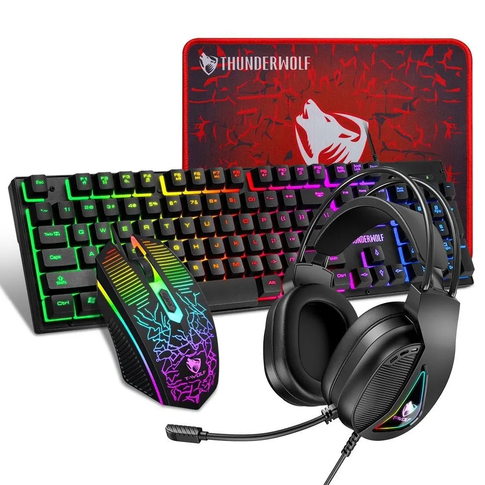 T-WOLF TF400 RGB herní set 4v1 (klávesnice, myš, headset, podložka)