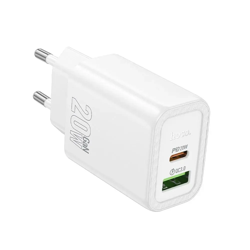 Hoco Síťová nabíječka N61 USB + USB-C, PD QC3.0 3A 20W, bílá