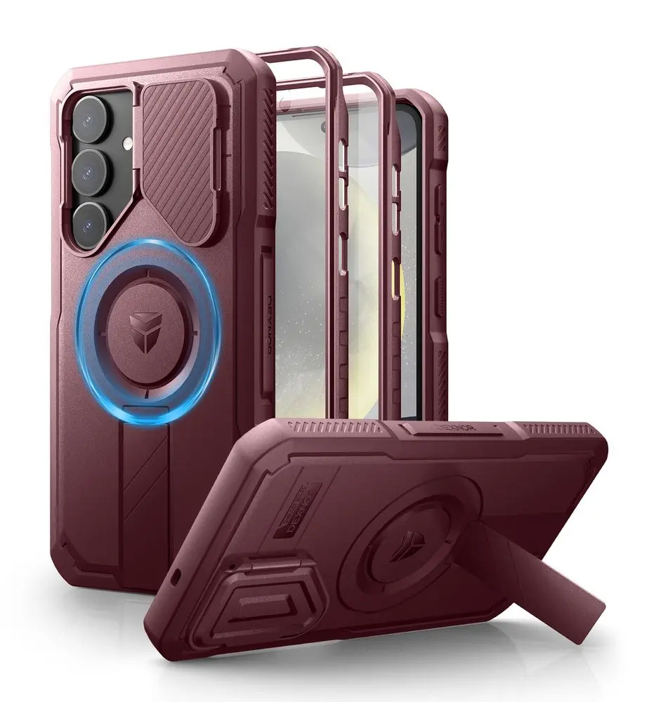 Dexnor MagSafe 360 Kickstand Camprotector obal Samsung Galaxy S25 Plus, vínový
