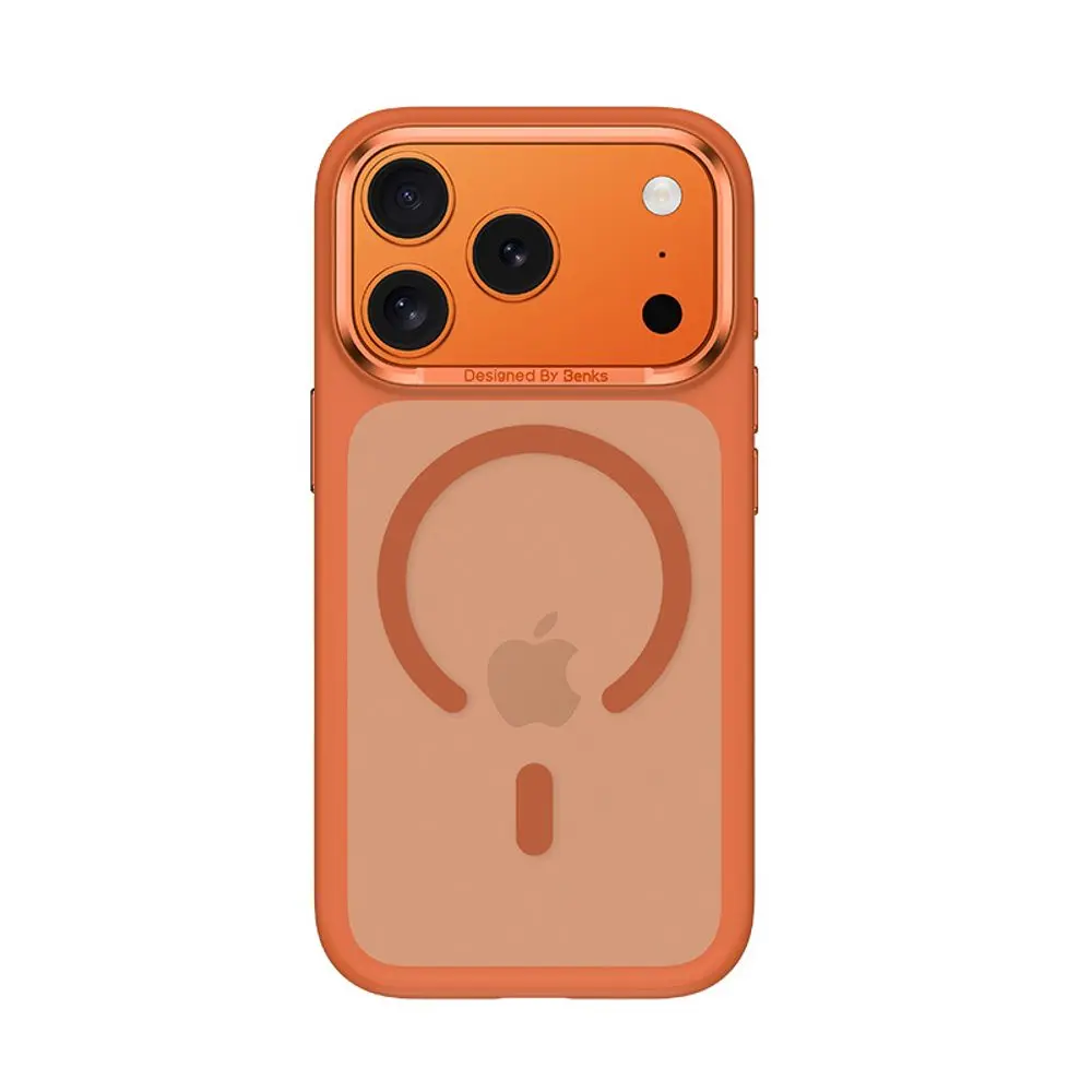 Magnetický kryt Benks Mist s kovovým rámem a tlačítkem pro ovládání fotoaparátu pro iPhone 17 Pro Max oranžový