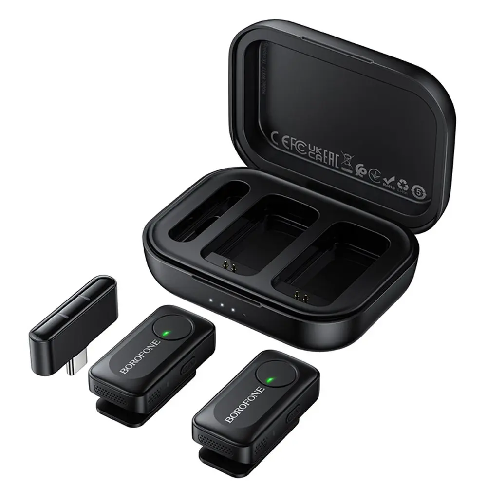 Borofone bezdrátový klopový mikrofon Lemai (BFK17) USB-C, černý, 2 kusy