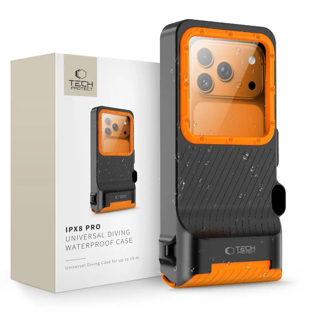 Tech-Protect IPX8 Pro Univerzální potápěčské vodotěsné pouzdro, černo-oranžové