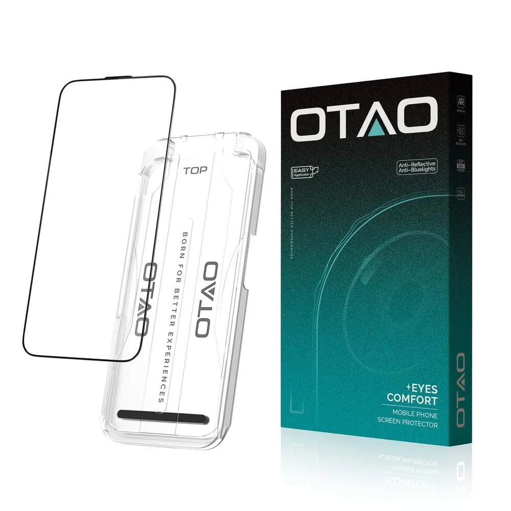 OTAO Eyes Comfort Tvrzené sklo s aplikátorem, iPhone 16 Pro / 17, černé