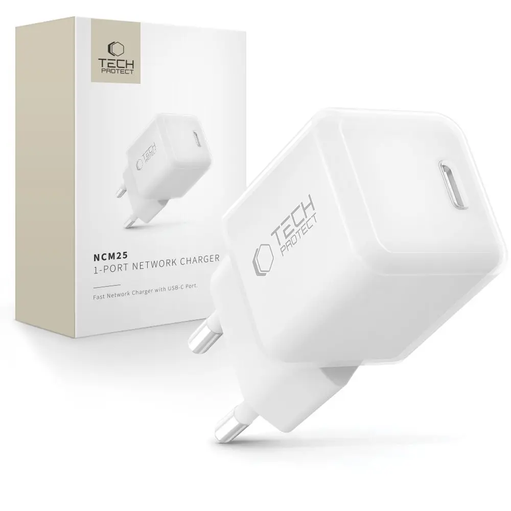 Tech-Protect NCM25 1-portová síťová nabíječka PD 25W, bílá