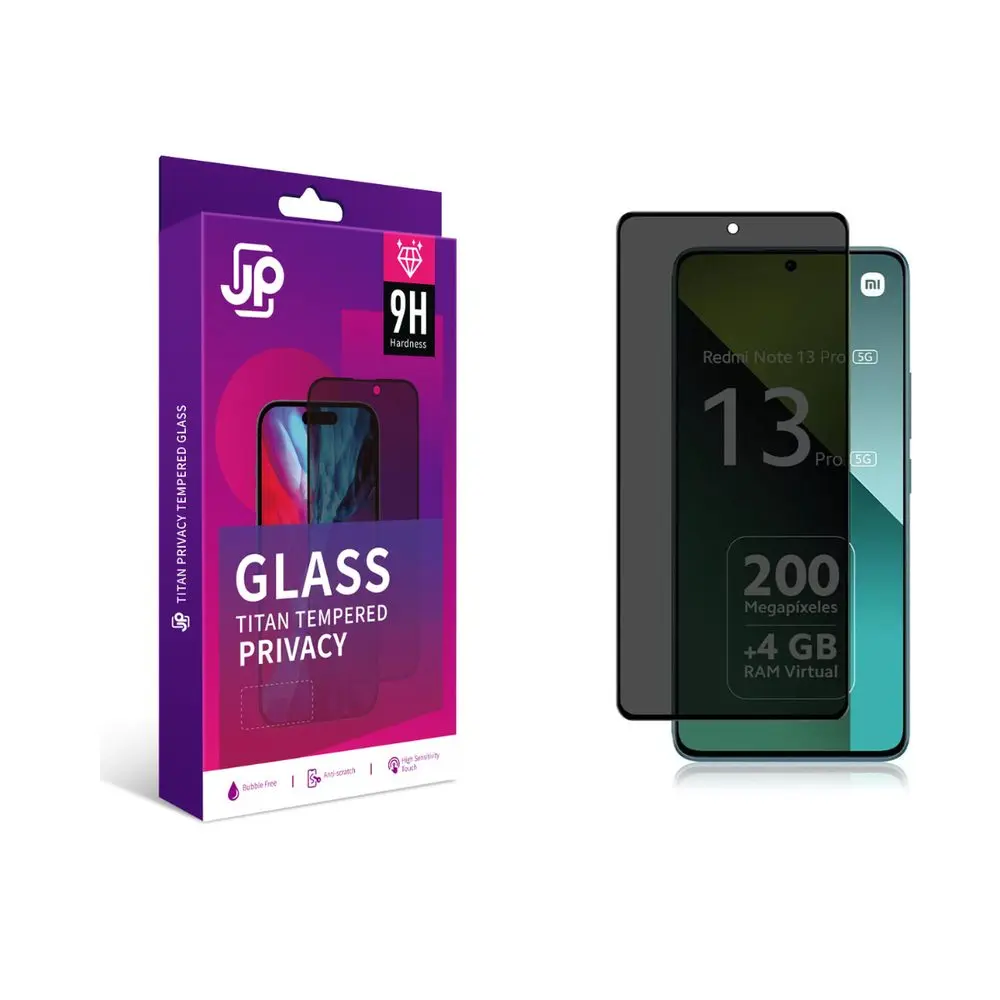 JP Titan Privacy extra odolné tvrzené sklo, Xiaomi Redmi Note 15 Pro 5G, černé