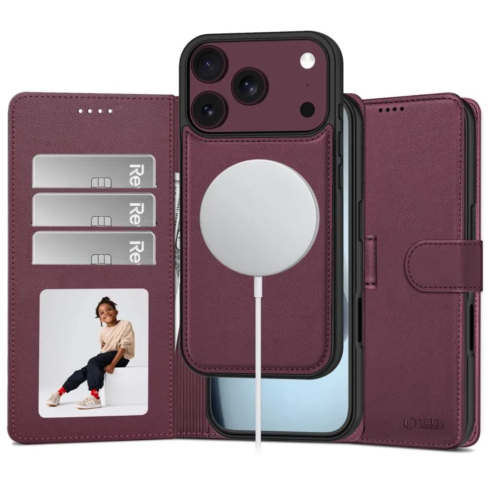 Tech-Protect Wallet MagSafe, iPhone 17 Pro / 18 Pro, vínový