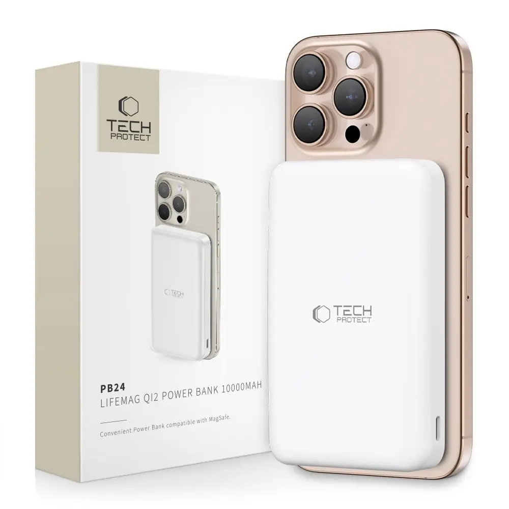 Tech-Protect PB24 LifeMag Qi2 Powerbanka s MagSafe, 10000 mAh, bílá