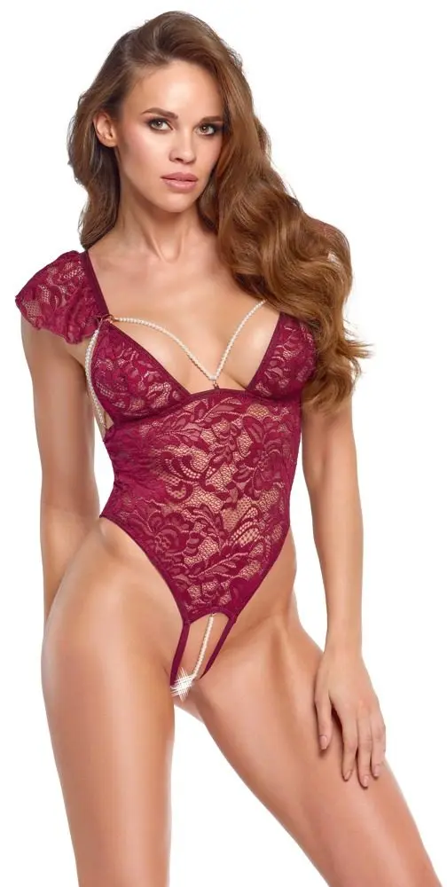 Krajkové body s perlovými řetízky Cottelli, S