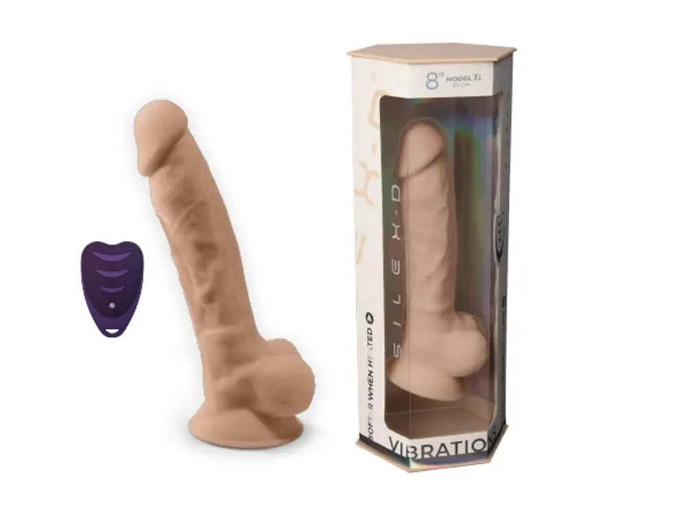 SilexD Model 1 Vibrating Premium Silicone Dual Density Dildo 8" Flesh + dálkové ovládání