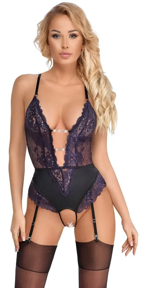 Cottelli Crotchless Lace Body with Suspenders 2643561 Black