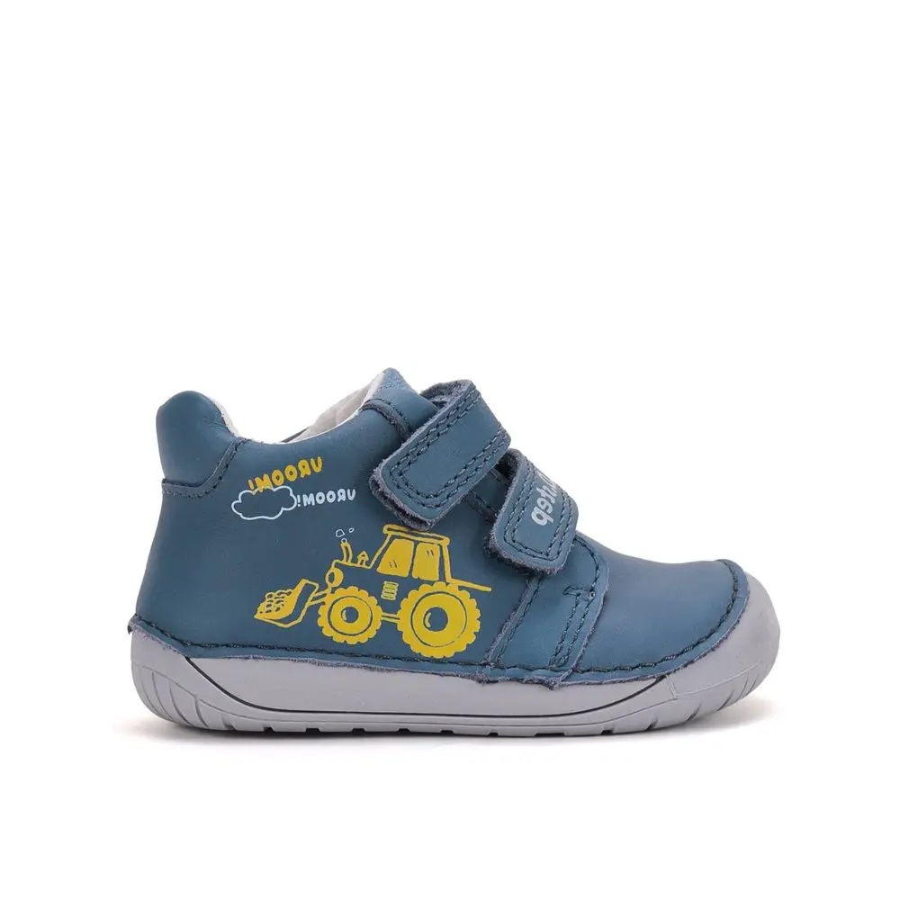 Dětské barefoot celoroční boty D.D.STEP S070-62964B modré traktor