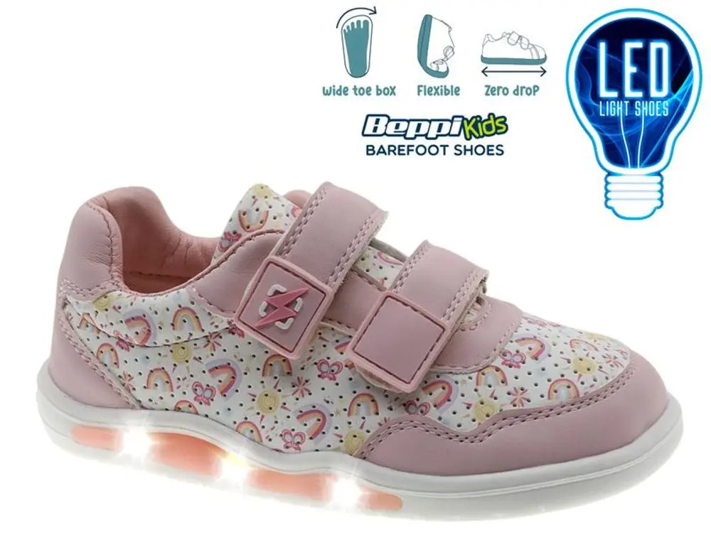 Dětské Barefoot Svítící Tenisky BEPPI SAPATO INFANTI růžové duhy -