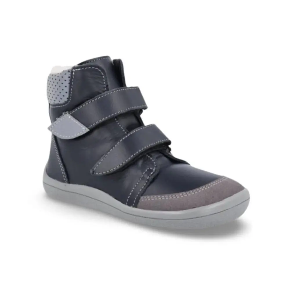 Dětské Barefoot zimní boty vyšší Beda BF 0004/W/SO/MK Luc Černo/šedé