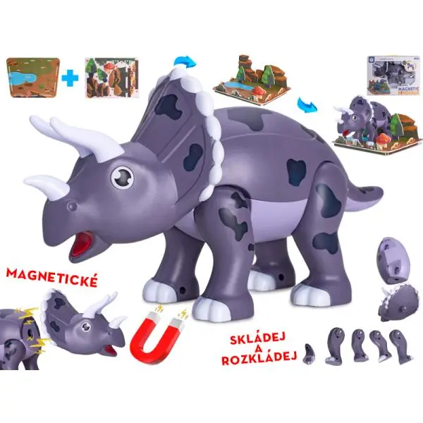 Dinosaurus Triceratops 28 cm magnetický s doplňky, 2 ks