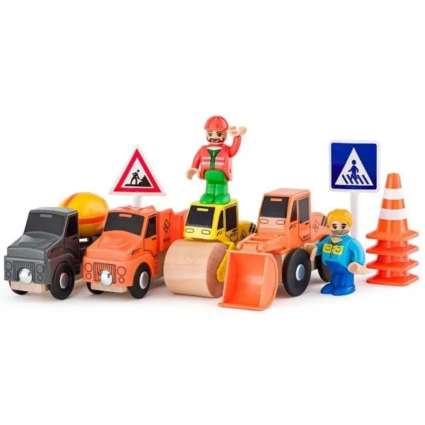 Vláčkodráha auta - Stavební stroje, 12 dílků (Woody)