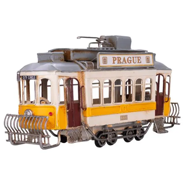 MikroTrading Žlutá kovová retro tramvaj s nápisem Prague 27,5 cm